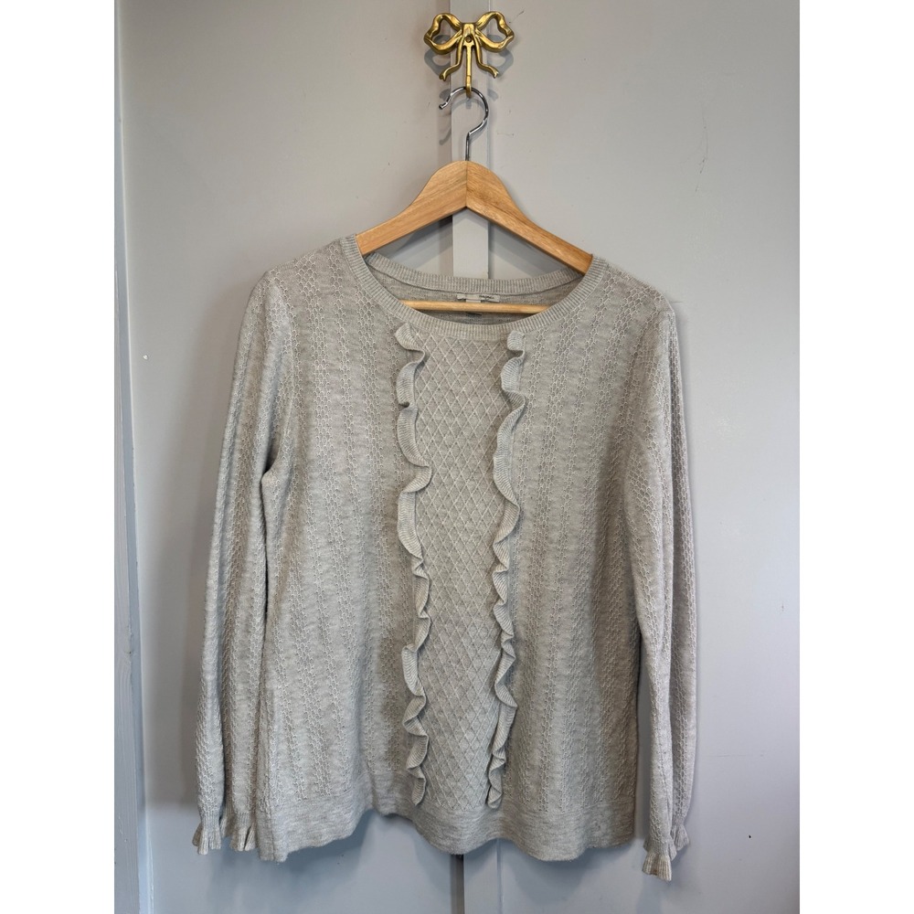 Halogen Womens Ruffle Front‎ Pointelle Knit Sweater Gray Petite Large HA344379MP